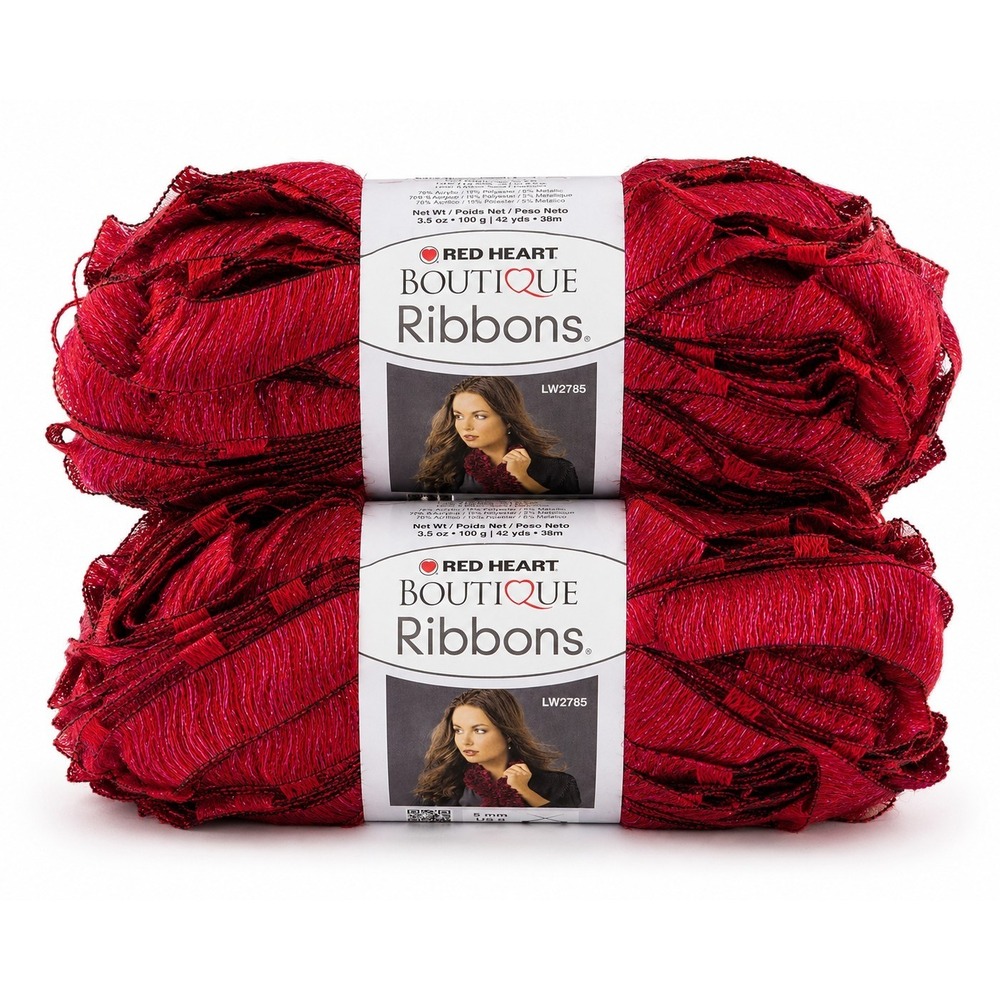 Red Heart Boutique Ribbons Yarn Sangria 1941 Lot of 2 Discontinued Metallic